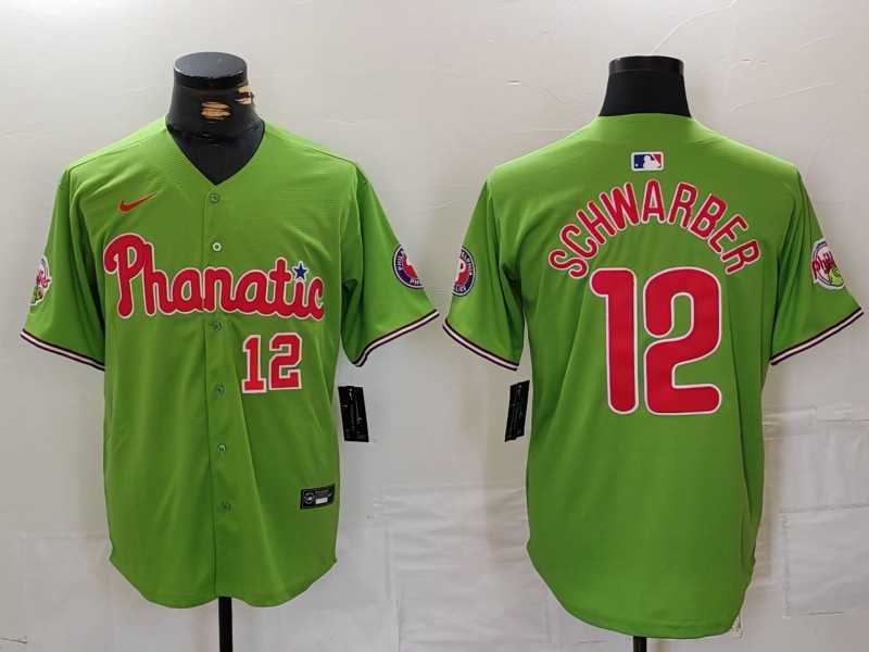 Mens Philadelphia Phillies #12 Kyle Schwarber Number Green With Patch Stitched Cool Base Nike Jersey->philadelphia phillies->MLB Jersey